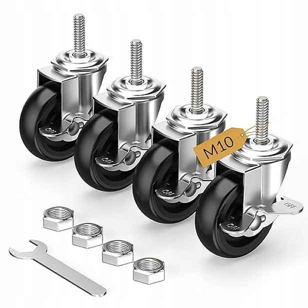 Otočná kolečka Holkie 75 mm 3 palce s brzdou, nábytková kolečka, závit M10 270 kg