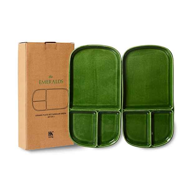 Set 2ks zelený keramický tácek The Emeralds - 27*14*2cm HKLIVING