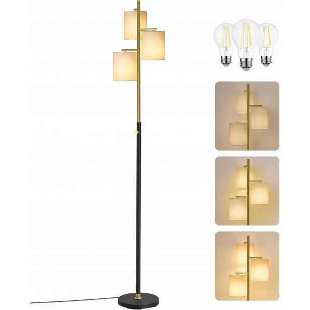 Stojací podlahová lampa se 3 stínítky, moderní zlatá regulace E27 6 W
