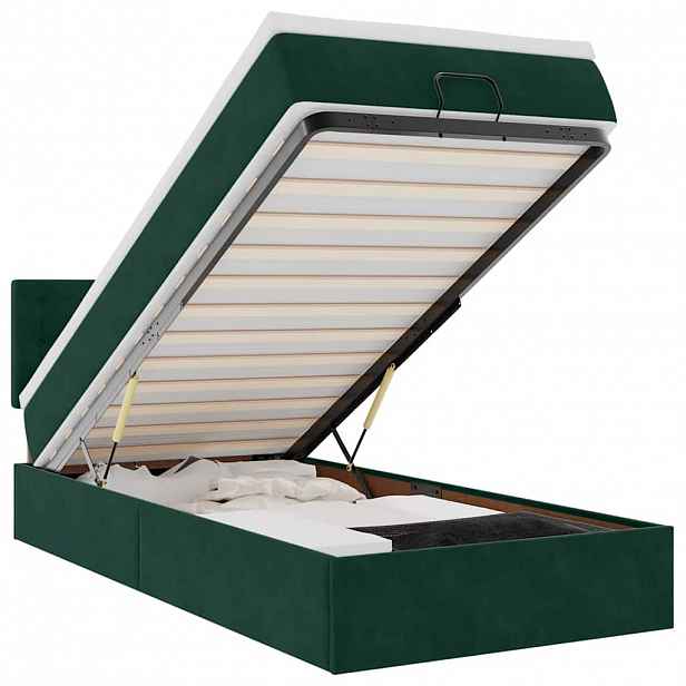 vidaXL Osmanská postel s matrací & LED tmavě zelená 80x200cm samet