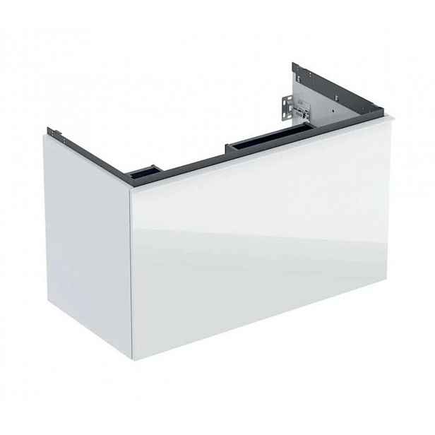 Geberit Acanto - Umyvadlová skříňka, 89x54x48 cm, 2 zásuvky, sklo/bílá 503.005.01.2