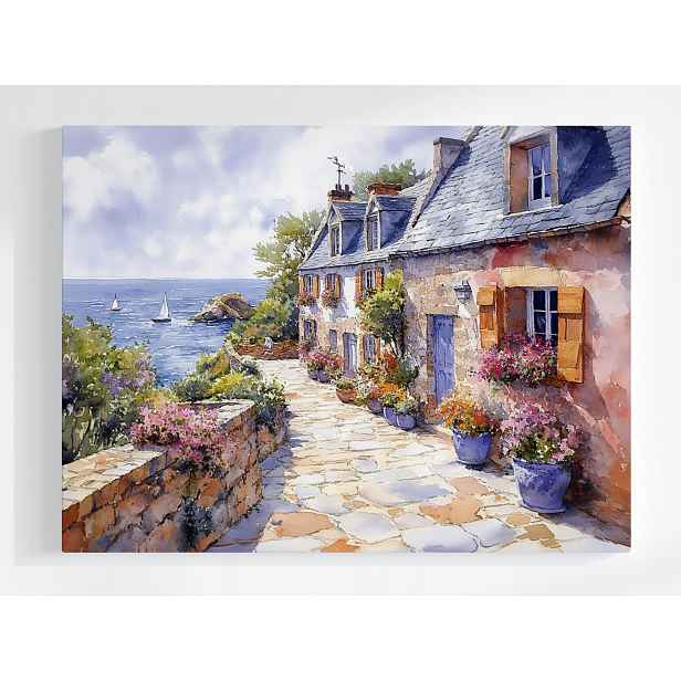 Plakát Bretaň Plachetnice Moře Domky Květiny Francie 100x75