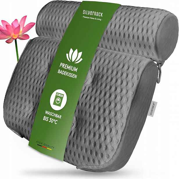 Polštář do vany pod hlavu SilverRack 4D šedý s přísavkami
