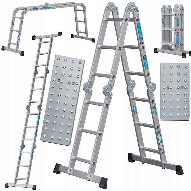 Žebřík hliníkový žebřík Dooc 4x3 multifunkční Plošina skládací 150 kg