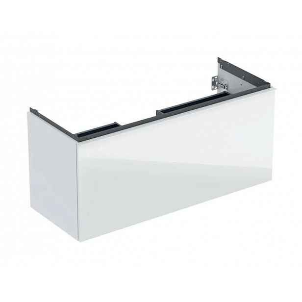 Geberit Acanto - Umyvadlová skříňka, 118x54x48 cm, 2 zásuvky, sklo/bílá 503.006.01.2