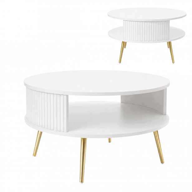 Konferenční stolek Kulatý Take Gold Ryflovaný Bílý Elegantní do obývacího pokoje