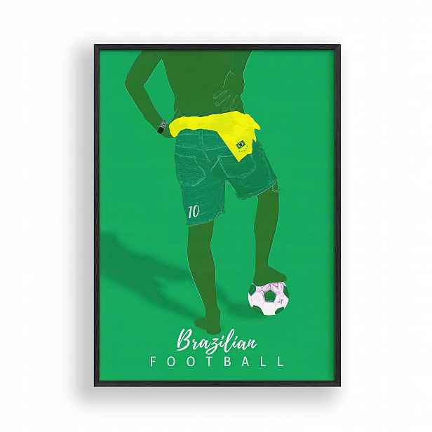 Obraz Brazilský Fotbal Plakát Rámeček Dřevěný Černý 30x42 cm