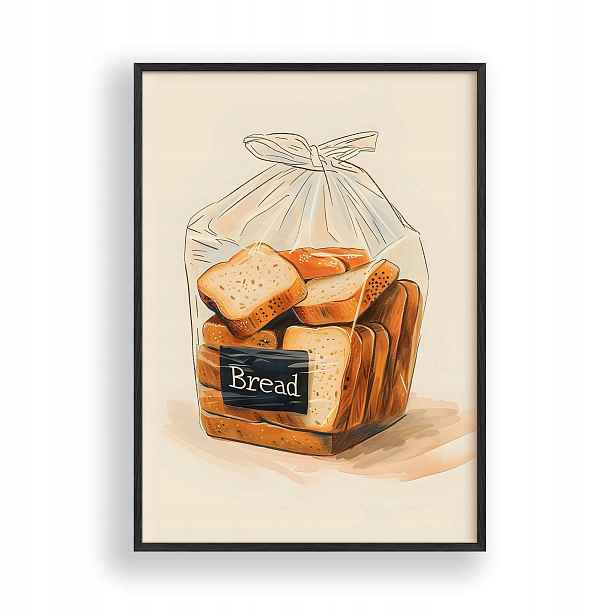 Obraz Chléb Pečivo Plakát Rámeček Dřevěný Černý 30x42 cm