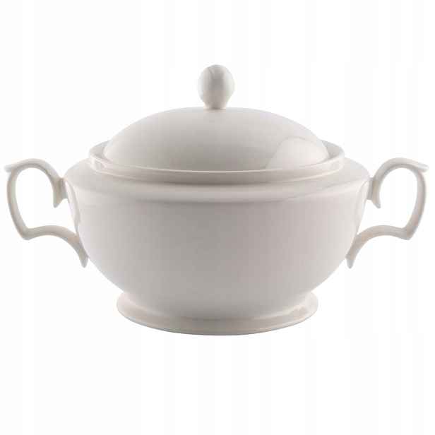 Váza s víkem 2,7 l na polévku z vývaru, porcelánová mísa MariaPaula Klasika Ecru