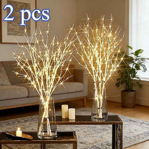 TEMU 2-balení Svítící lampa ve tvaru břízy - Elegantní osvětlené větve pro Vánoce, Nový rok, módní domácí dekorace na stoly a do rohů