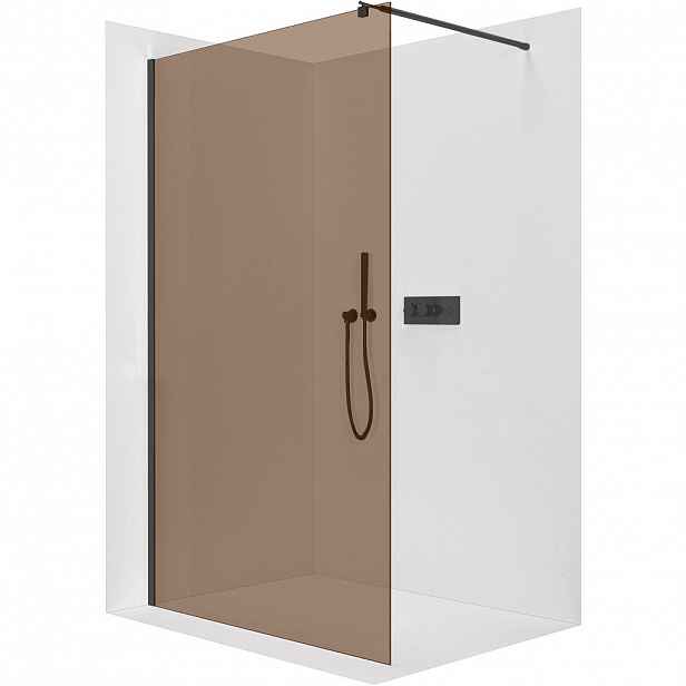 Sprchová zástěna Walk-in Onyx Round L/P - 8 mm - kulatá vzpěra - černá matná, bronzové sklo - 90x200 cm