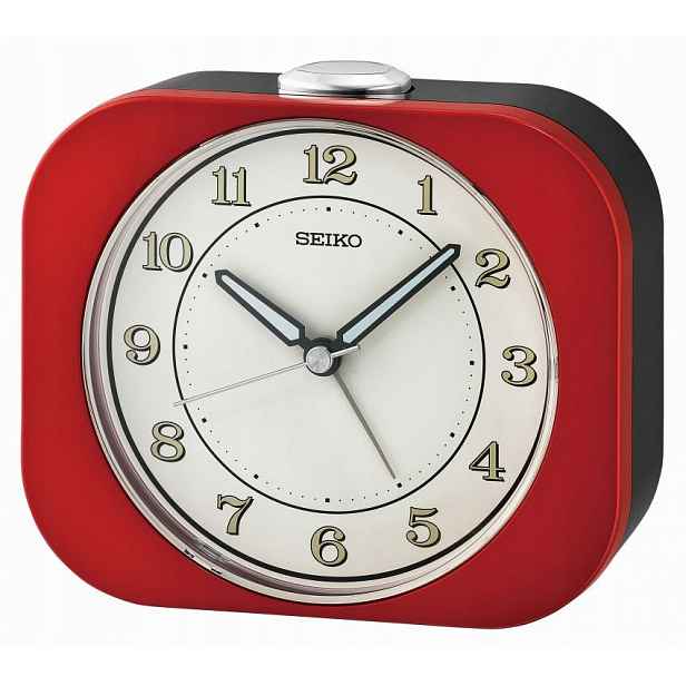 Střední Červený Budík Seiko QHE195R Alarm Narůstající Tichý Mechanismus