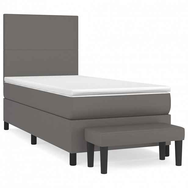 vidaXL Box spring postel s matrací šedá 90x200 cm umělá kůže