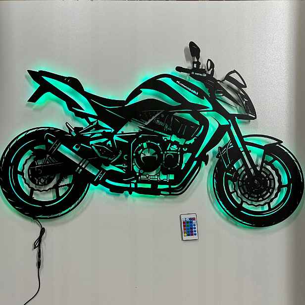 Kawasaki Z750 2009 Dřevěný 3D Obraz Led Noční Lampička Dálkové Ovládání Dárek