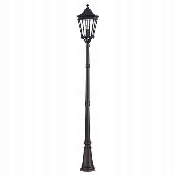 Klasická pouliční lampa černá skleněná sloupek 257 cm Feiss