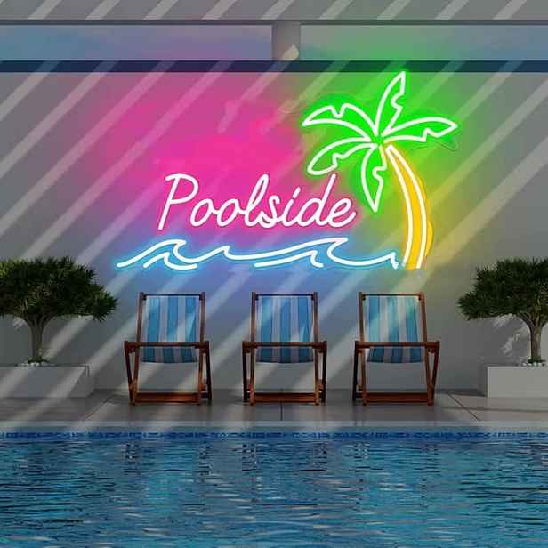 Světelný Led neon stmívatelný růžový plameňák a palma růžová/zeleň 44x28 cm