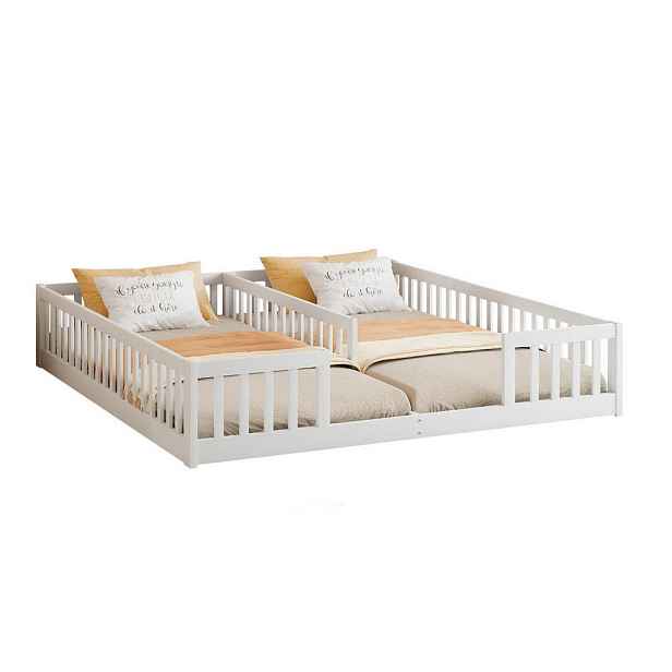 Modfu DĚTSKÁ postel z borovice a MDF 90x200 cm bílá se zábranou pro 2 děti