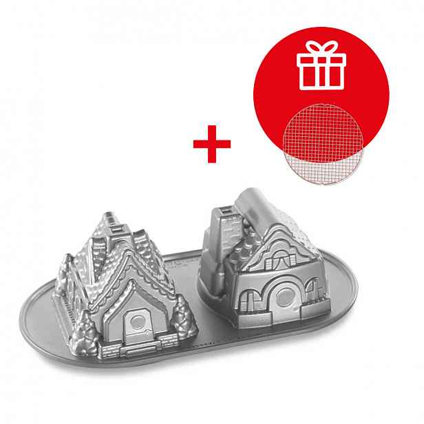 Nordic Ware pečicí forma Domečky, 1,2 l, stříbřitě šedá