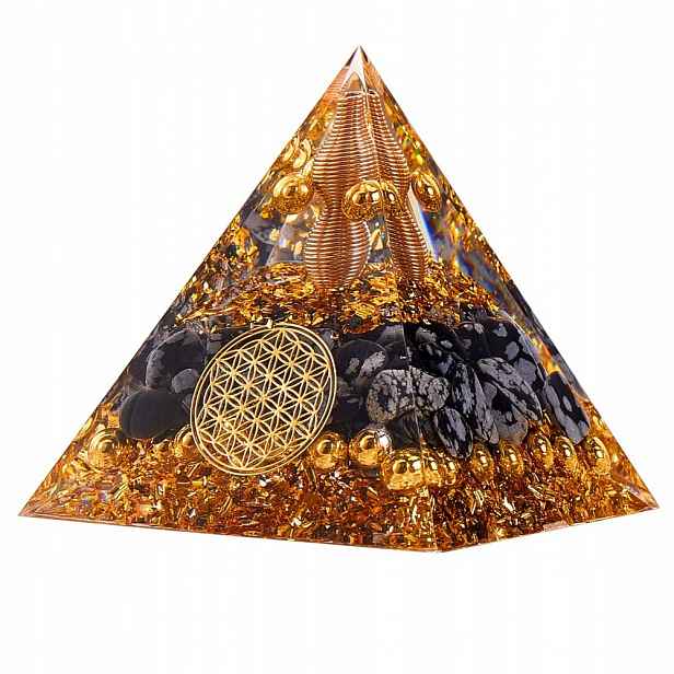 Dekor, pyramida, černý kámen, Křišťál pro meditaci, 60x60x65 mm, 1 Ks