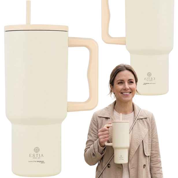 Termohrnek S Rukojetí S Brčkem 900 ml Velký bílý na Vodu Nápoje 6-12 h