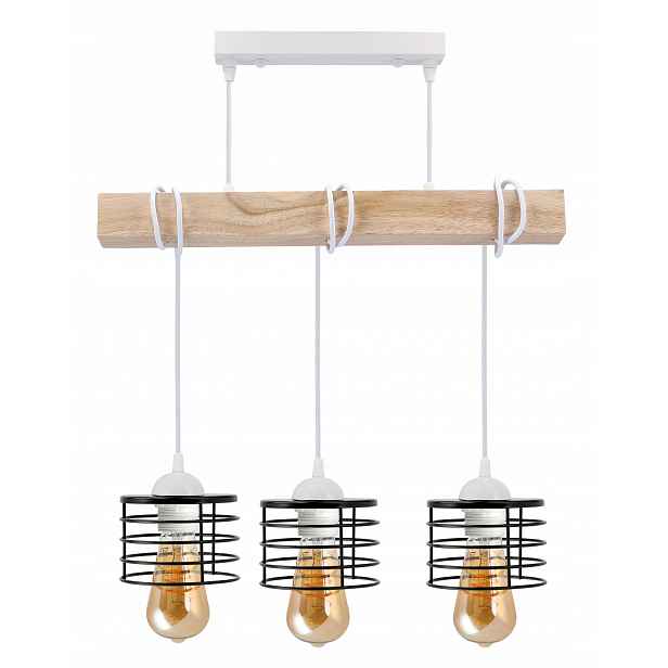 Závěsné Stropní Svítidlo Led dřevěná bílá 3xE27 Lustr Loft Pružina
