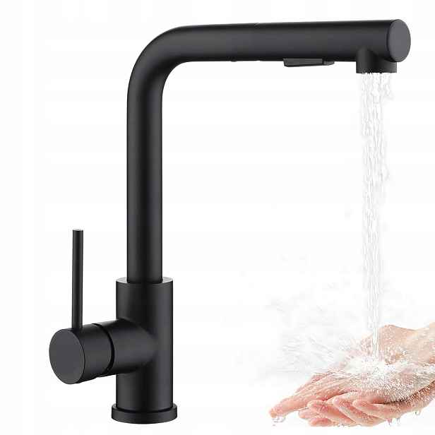 Kuchyňská Baterie S Vytahovací Sprškou Hadicí 60 CM, Černá, Stojící Kohoutek Do Kuchyně