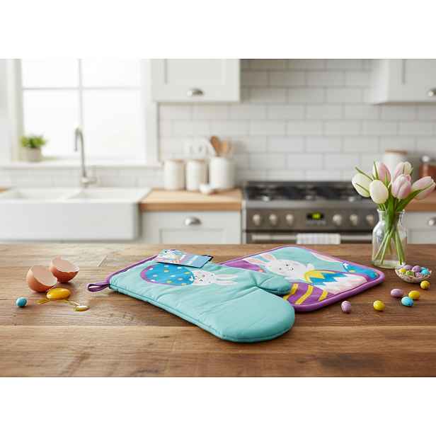 Kuchyňský SET rukavice/chňapka SWEET EASTER tyrkysová 18x30 cm/20X20 cm , 100% bavlna