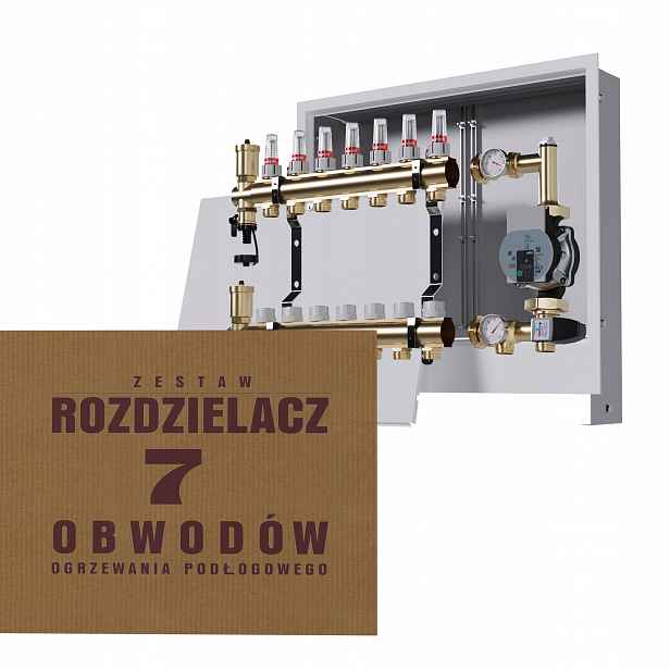 Rozdělovač pro podlahu 7 okruhů se skupinou Wilo podomítková skříňka