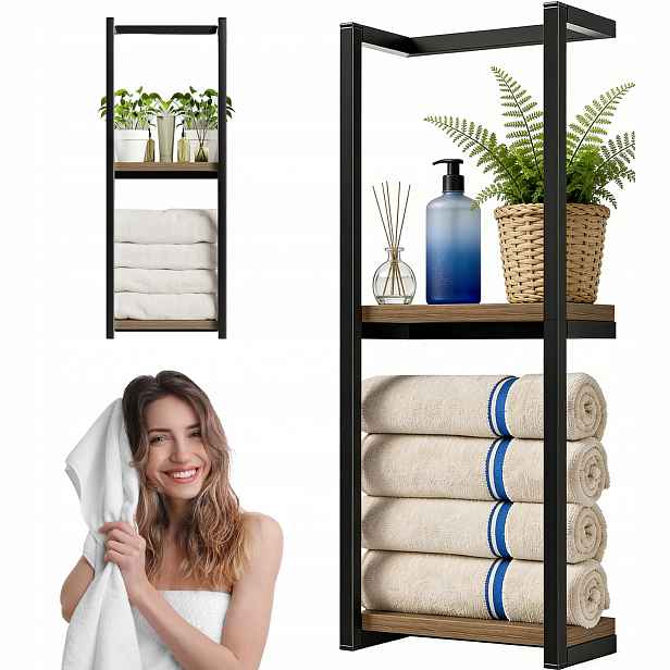 Nástěnný Věšák Na Koupelnové Ručníky Černý Loft 2 Úrovně 77 cm