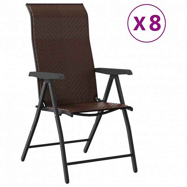 vidaXL Skládací židle 8 ks, hnědé, polyratan