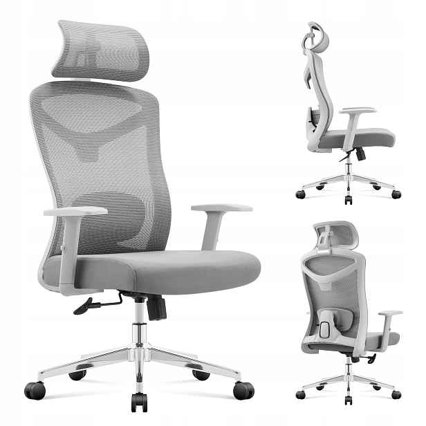 Kancelářská otočná židle Mark Adler šedá, ergonomická, nastavitelná pro mládež