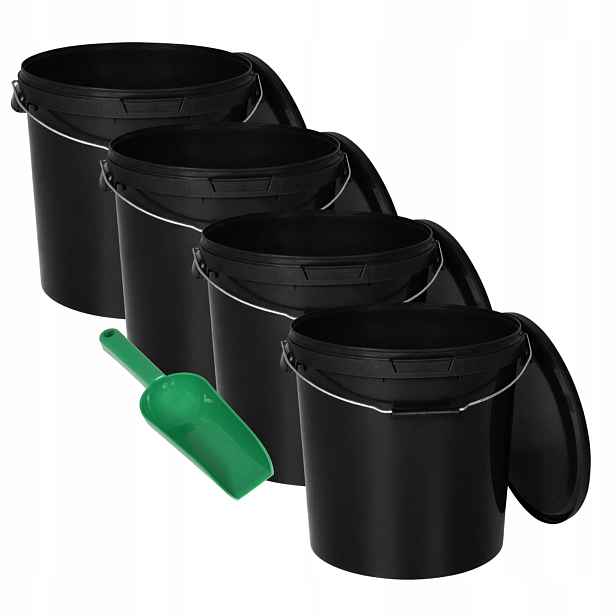 4x Kbelík 20L Černý na potraviny Lopatka 0,25KG