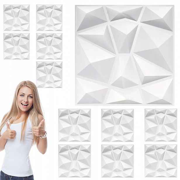 Bílá Kazeta Nástěnné Panely Stropní Kazety 3D Diamant Bílá 12X