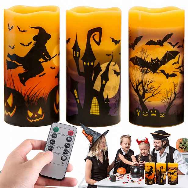 Dekorativní Led Svíčky Na Baterie Halloween Dýně Netopýr Sada Dálkové Ovládání