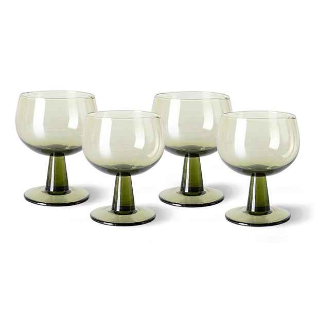 Set 4ks zelená oliv sklenice na víno na nízké noze The Emeralds - Ø 8*11cm/ 250ml HKLIVING