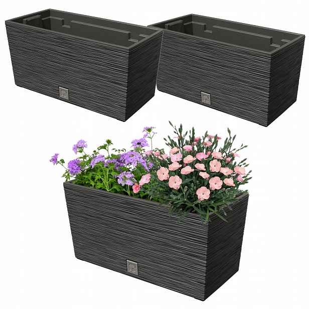 2x Květináč 12L balkonový truhlík 39,5x19,5 cm antracit prostorná vložka 8L