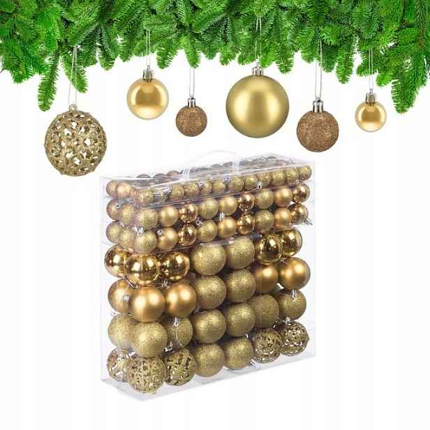 Vánoční Baňky – sada 150 ks – průměr 3, 4, 6 cm – zlaté