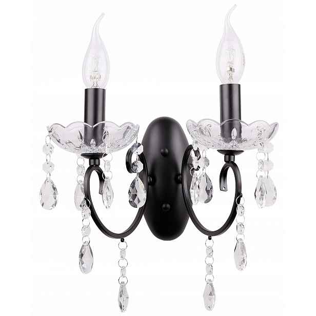 Černá nástěnná lampa s krystaly E14 Aurora Candellux