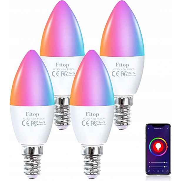 4ks Žárovka Fitop Smart Rgb Wi-Fi E14 4.9W 470Lm 2700-6500K