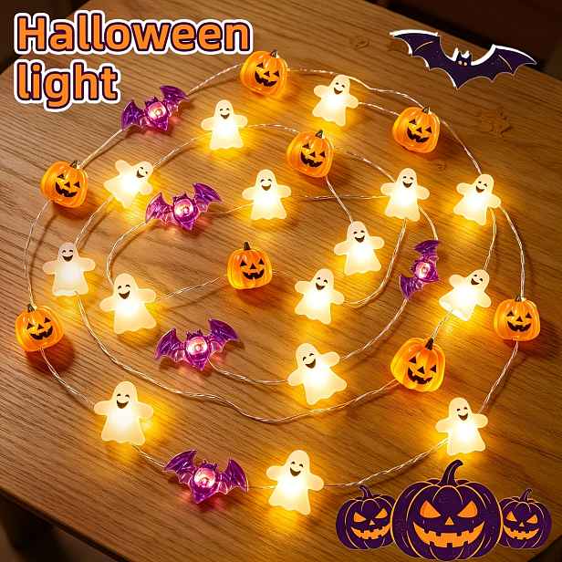 TEMU Halloweenské světla na baterie 10/20 LED 3D Dýně Netopýr Ducha Světelné dekorace, Halloweenské strašidelné světlo pro vnitřní domácí krbovou