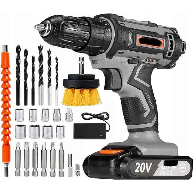 Akumulátorový Šroubovák 20 V 42 Nm Baterie 2000 Mah Cordless Drill