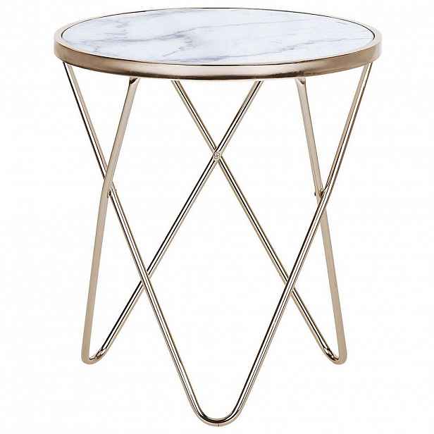 Beliani PŘÍSTAVNÝ STOLEK Mramor Look bílý/zlatý 50 cm Meridian
