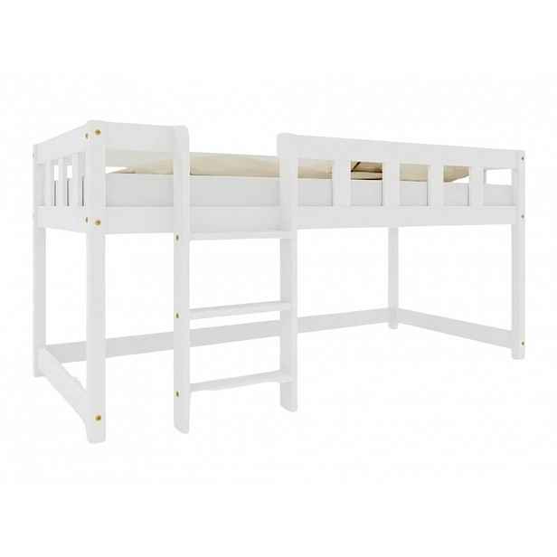 Benlemi Nízká vyvýšená postel PLOTTY s žebříkem 90x200 cm Zvolte barvu: Bílá, Zvolte stranu: Vlevo, Zvolte variantu: Bez závěsu