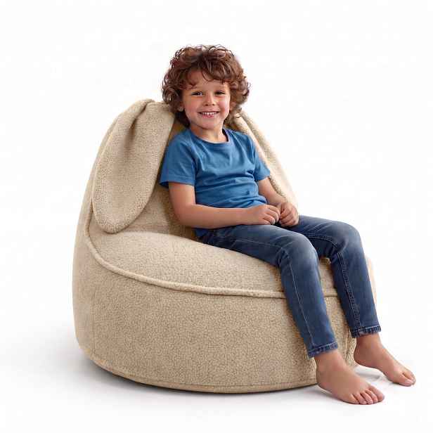 Dreamroots SEDACÍ VAK PRO DĚTI Zajíc 75/75/55 cm, měkké bouclé 315 g/m², snímatelný potah, Toasted Almond