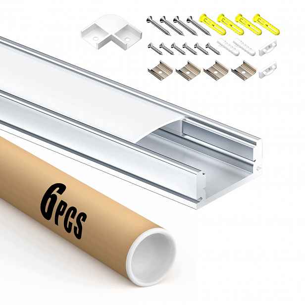 Hliníkový Led profil pro sádrokarton, zapuštěný, s krytem, 2m * 17,4 mm, 6x sada
