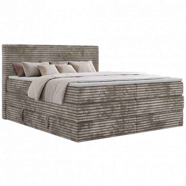 MKS POSTEL BOXSPRING TILION KING 200/200 - Světle hnědá Manšestr - H3 - Topper T25