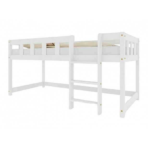 Benlemi Nízká vyvýšená postel PLOTTY s žebříkem 90x200 cm Zvolte barvu: Bílá, Zvolte stranu: Vpravo, Zvolte variantu: Bez závěsu