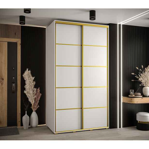 Šatní skříň YVONA 4 - 140/60 cm, bílá / zlatá