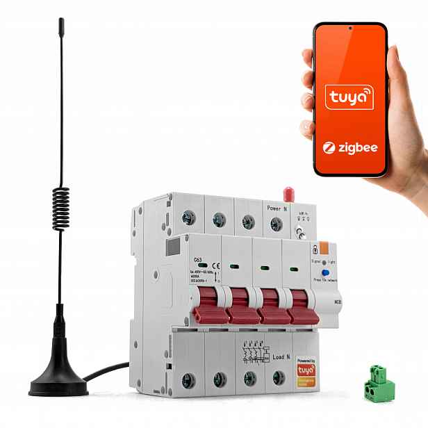 3fázový jistič Zigbee 4P Tuya 63A 6kV Měření spotřeby energie s anténou
