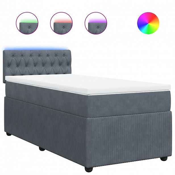 vidaXL Box spring postel s matrací tmavě šedá 90x200 cm samet
